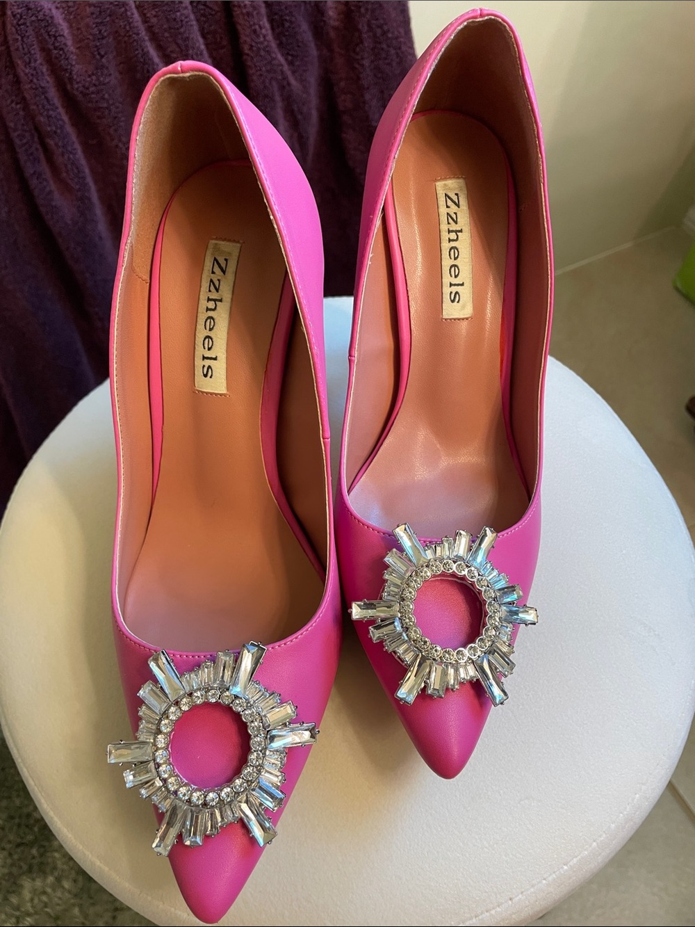 Zzheels Women's Triangle Heel Pumps Pointed Toe w Crystal Bling Hot 🔥 Hot SZ 8